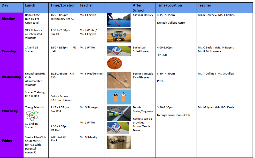 Extra-Curricular Timetable Screenshot
